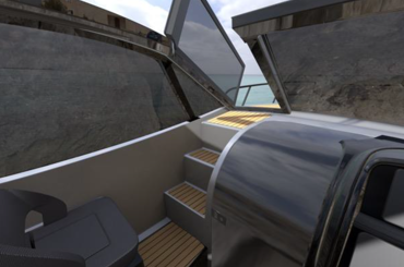 whittley design studio teases the industry with its first walk-through windscreen design concept for a new model hard-top cabin boat